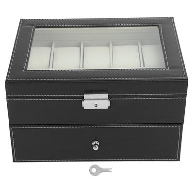 Scatola porta orologi a doppio strato, custodia per occhiali a 5 griglie, scatola porta orologi a 10 griglie (Nero)