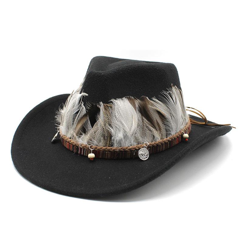 Ethnic Woolen Hat Men'S And Women'S Couple Hats Woolen Western Cowboy Top Hat