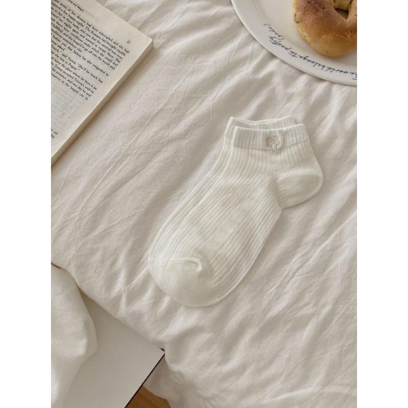 

Женские весенне-летние простые и универсальные однотонные носки с вышивкой и бантом, с неглубоким вырезом, дышащие, бесшовные 1 pair белый