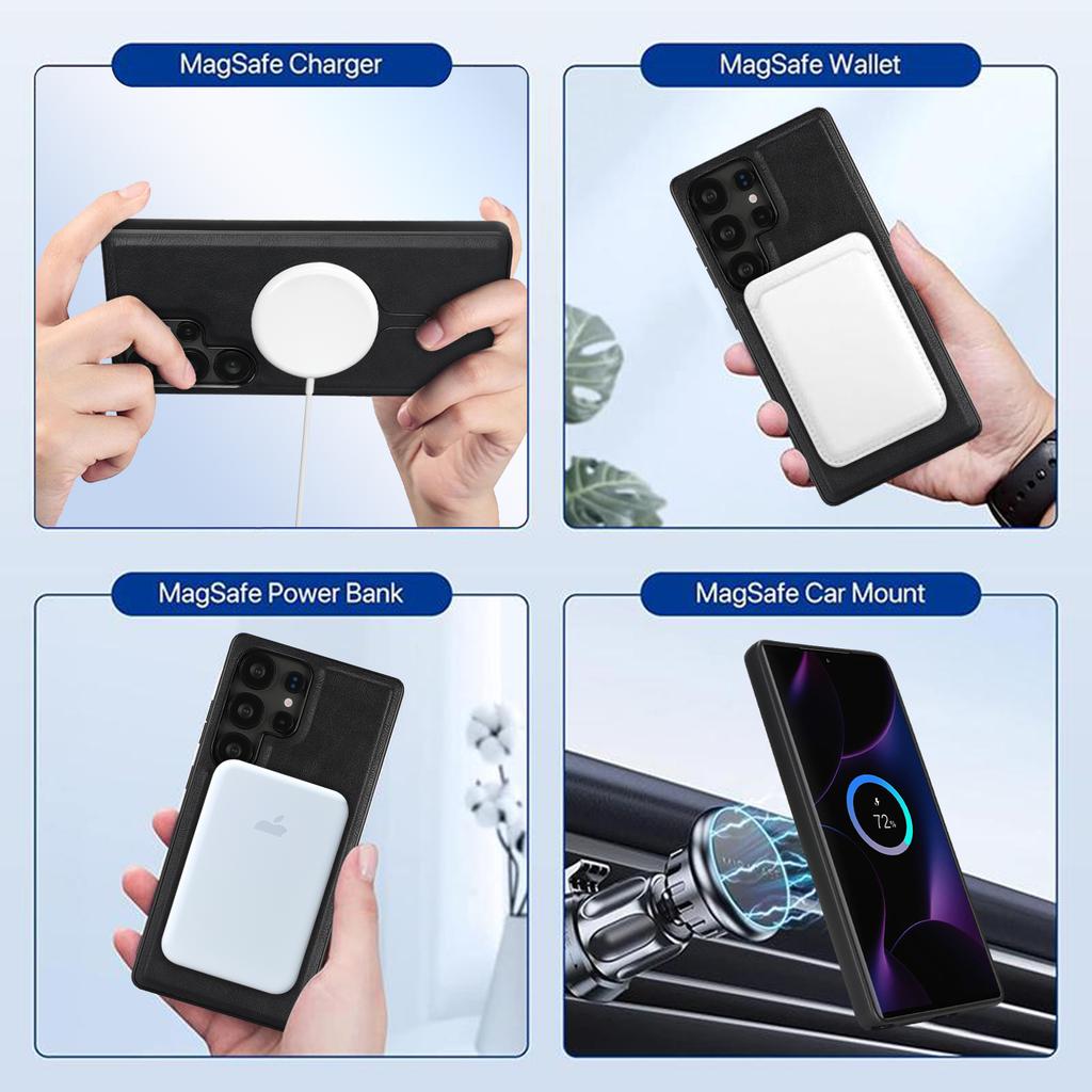 For Samsung Galaxy S25 Ultra Kickstand Case Detachable Card Bag Magnetic Case PU Leather Coated TPU Phone Cover