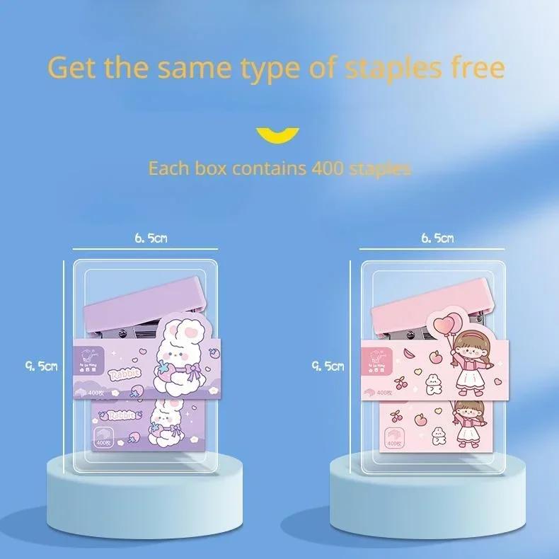 Cute Mini Stapler Metal Set with 400pcs Plastic Staples Book Binding Tools School Office Supplies Gadgets Desk Accessories