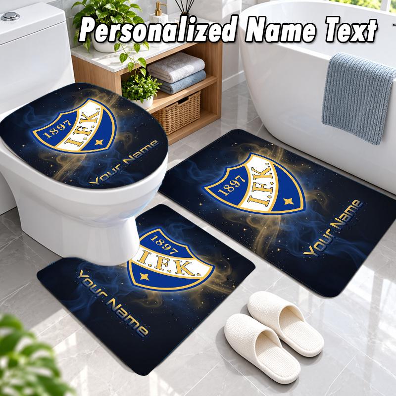 ifk göteborg Custom Name 3Pcs Flannel Bathroom Mat Set Toilet Rug Personalized Bath Decor