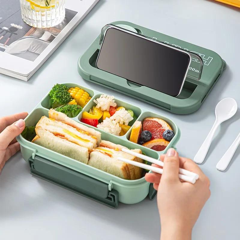 Přihrádka 1300ml přenosná krabička na oběd pro děti Studentská kancelář Bento krabička s vidličkou a lžící Mikrovlnná nádoba na jídlo