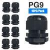 10Pcs Waterproof Cable Gland Cable Entry IP68 PG9 Black Nylon Plastic Connector