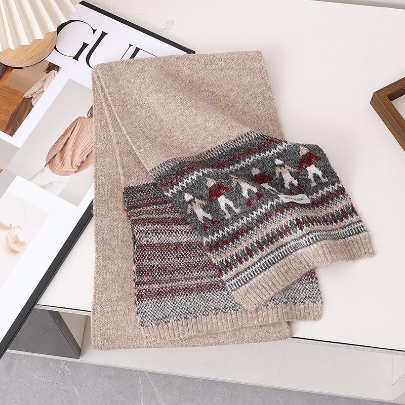 Retro Red Green Print Fashion Winter Women Knit Scarf Headscarf Casual Preppy Scarve Lady Mujer Wrap Shawl Korean New Christmas