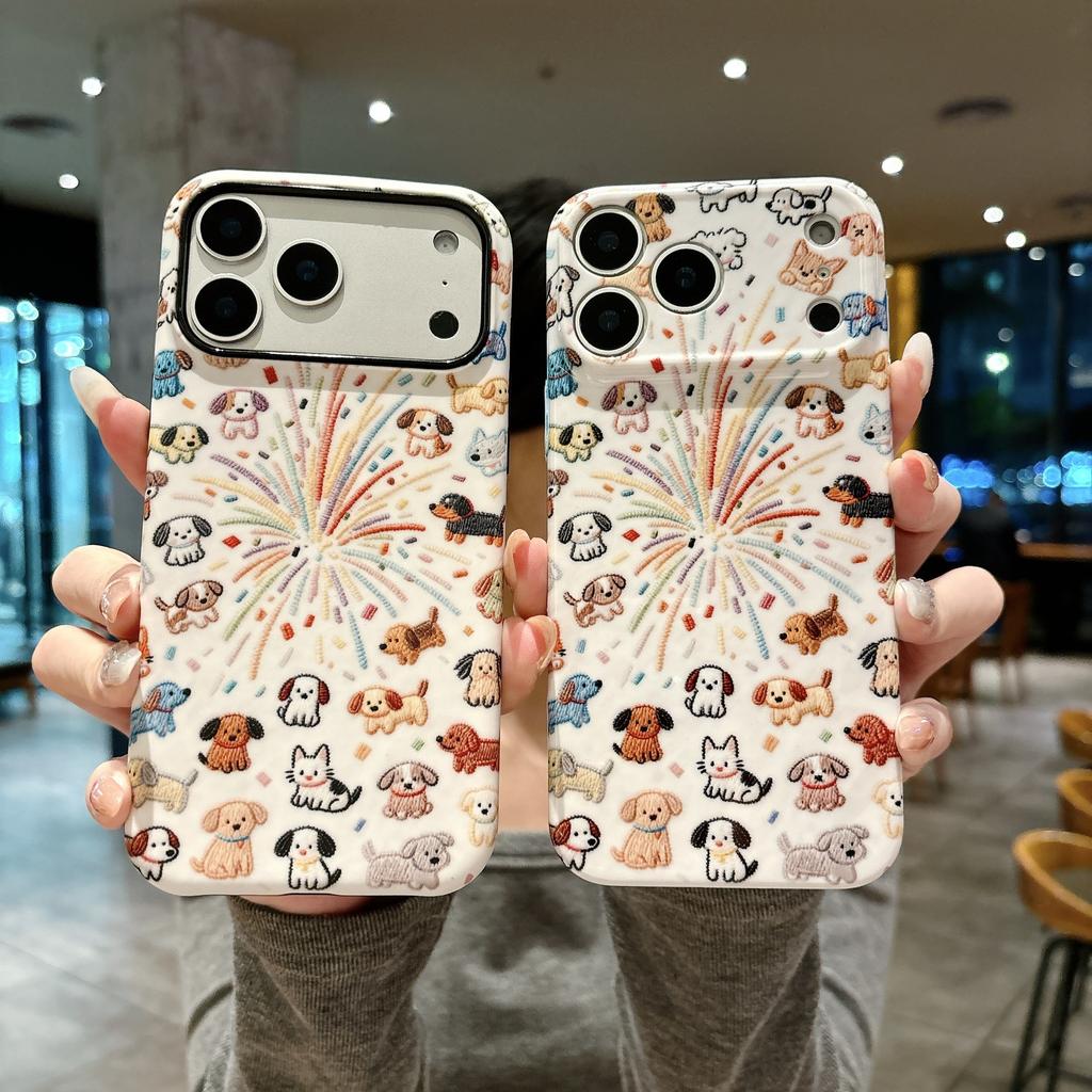Fireworks puppy is suitable for Apple 16/17Promax mobile phone case IP15 two-in-one film 14 pro cute 13 sets