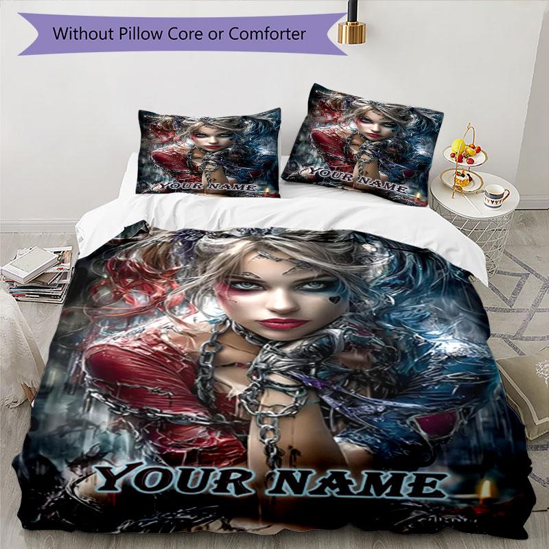 3PC Custom Name Dark Fantasy Portrait Bedding Set Printed Bedding Set Duvet Cover Closure Includes 1 Duvet Cover & 301 Pillowcases for Bedroom