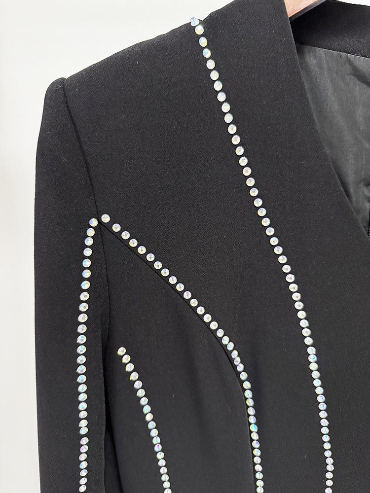 Elegant Rhinestone Long Sleeve Evening Gown
