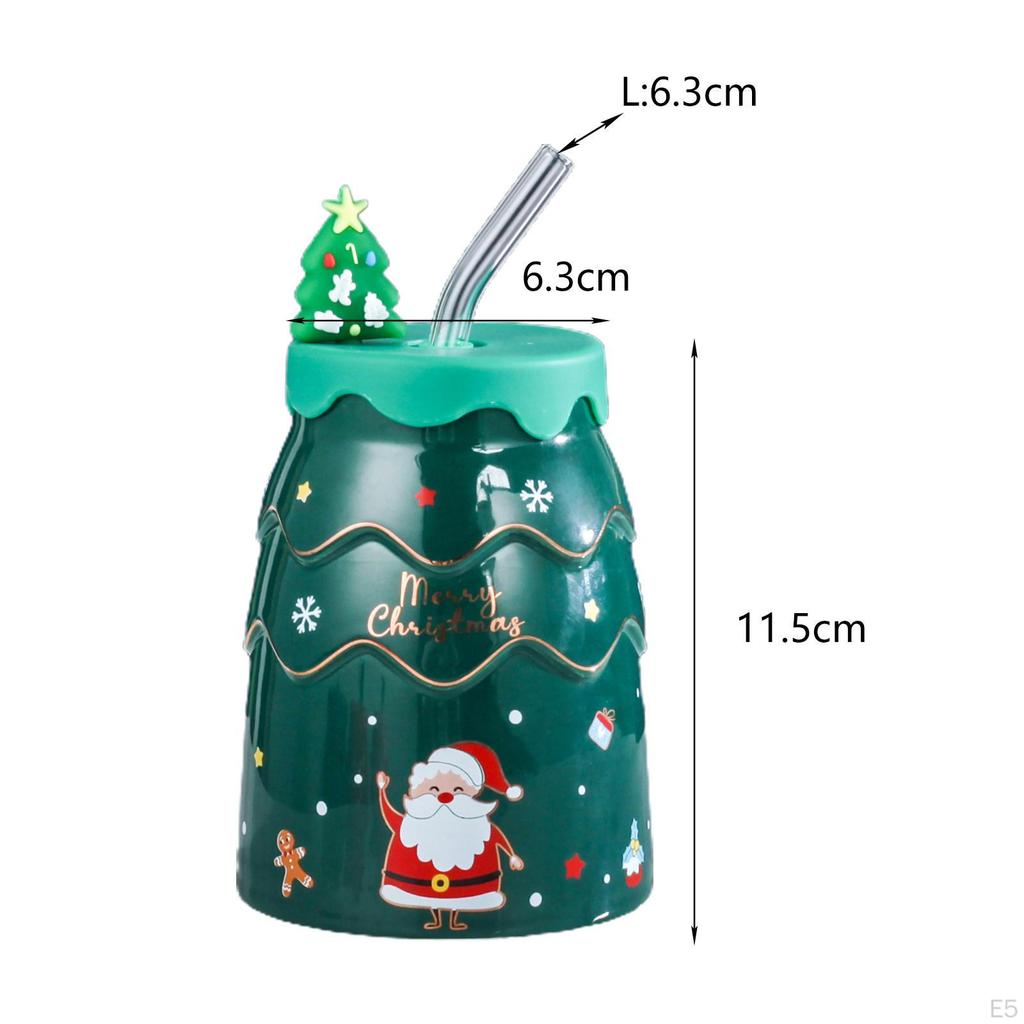 400ml Weihnachtstasse mit Saugrohr, Dekorative Kaffee-Milch-Tee-Tassen, Tasse in Baumform,