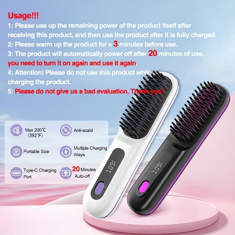 1 Wireless Hair Straightener Comb Heats Up Quickly Portable and Lightweight with Type-C Charging Port Anti-burn Design Charge Via USB