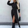 Women's Cotton Button Down Maxi Long Sleeve Lapel Collared Long Dress Lace Up Waist Ladies Robes