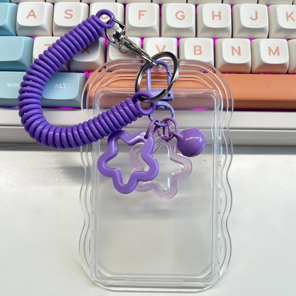 Soft Silicone Kpop Photocard Holder With Star Keychain Spring Rope ID Cards Protective Case Sliding Cover