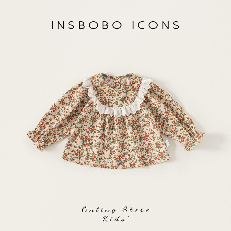 Insbobo Girl Shirt 2025 Autumn New Arrival Kids Floral Shirt Baby Spring & Fall Fashionable Blouse Orange floral print 80 cm