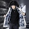 Men's Winter Fleece-Lined Hooded Cotton Coat - Color-Blocked, Warm, Mid-Length