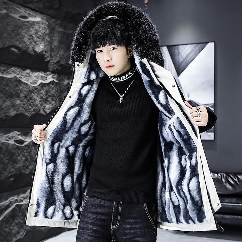 Men's Winter Fleece-Lined Hooded Cotton Coat - Color-Blocked, Warm, Mid-Length
