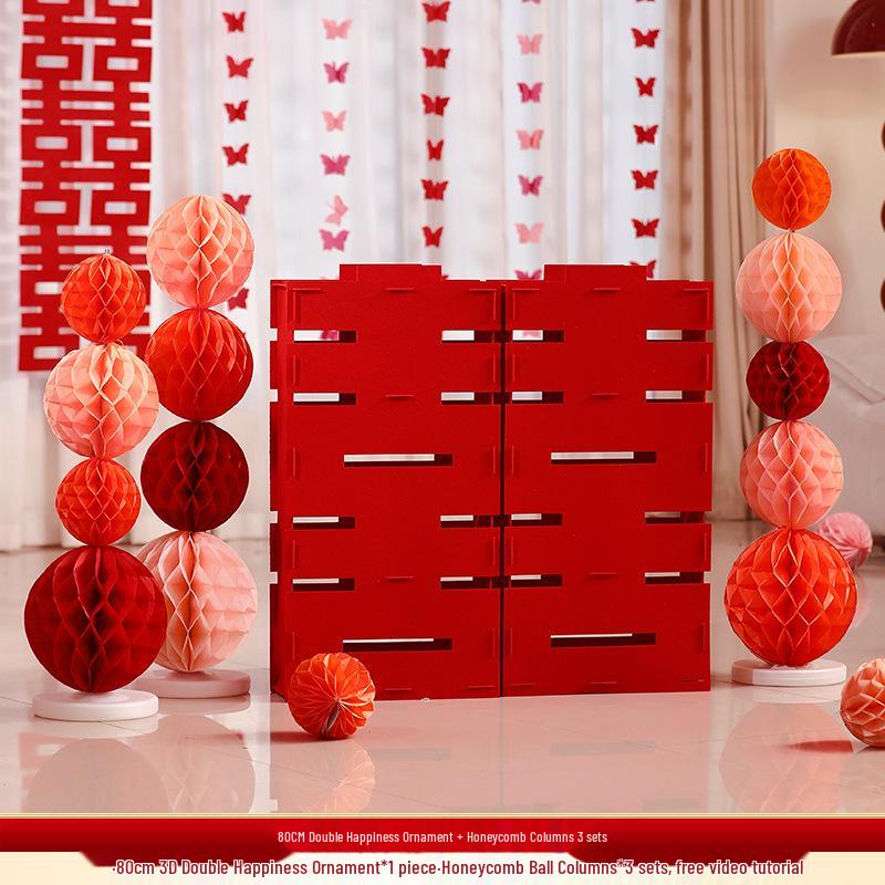 3D Double Happiness Wedding and Engagement Floor Ornament Set