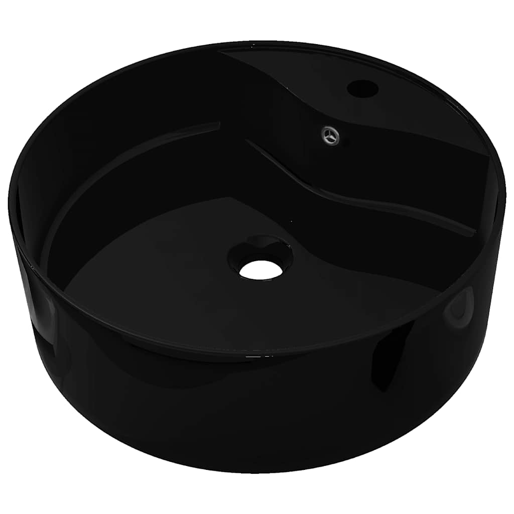 Vidaxl Lavatório Redondo Com Furo de Ladrão e Para Torneira, Preto
