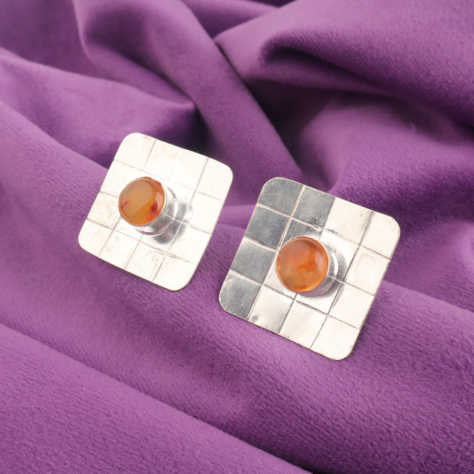 

Круглые серьги-пусеты из натурального сердолика с застежкой-пуссетой, трендовые свадебные, стерлинговое серебро EE-146-36