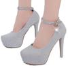 Women's Round Toe Low Cut Stiletto Heels, Strap Detail Platform Dress Shoes