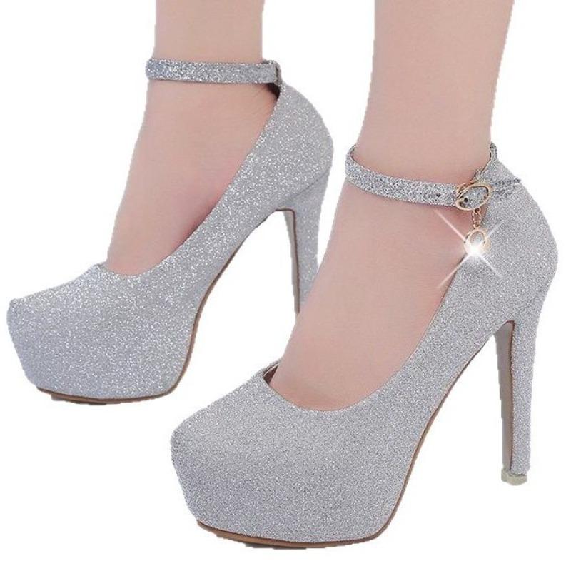 Women's Round Toe Low Cut Stiletto Heels, Strap Detail Platform Dress Shoes