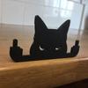 Middle Finger Black Cat, Wood Middle Finger Decoration, Smiling Middle Finger Statue, Housewarming Gift, Cat Desk Decor For Living Room, Bedroom, Home