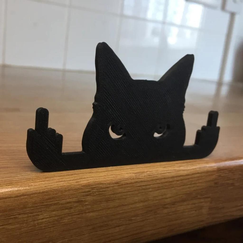 Middle Finger Black Cat, Wood Middle Finger Decoration, Smiling Middle Finger Statue, Housewarming Gift, Cat Desk Decor For Living Room, Bedroom, Home