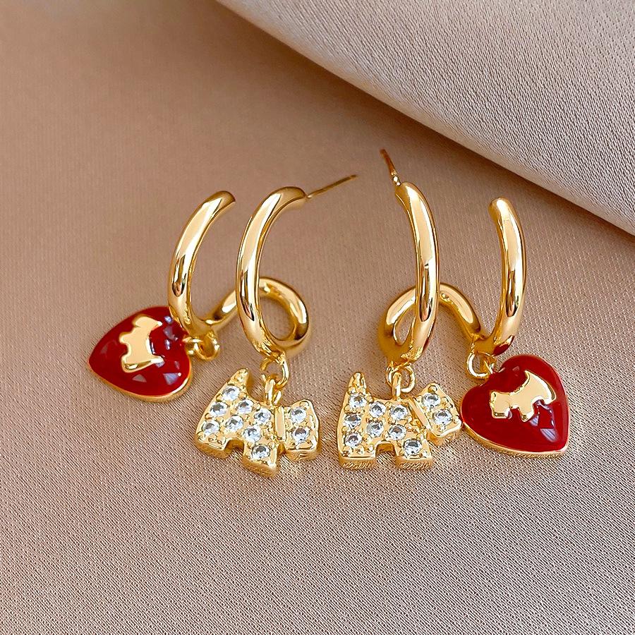 18k real gold electroplated retro dripping oil puppy love earrings light luxury studs exquisite earrings women
