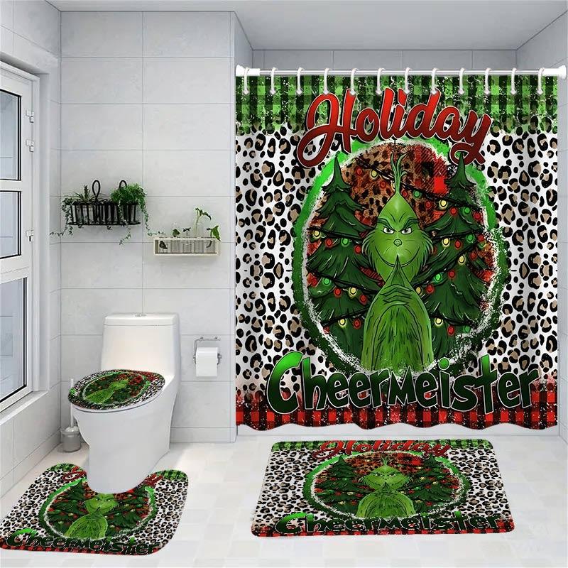 

Merry Christmas Cartoon Shower Curtain Witch Bath Sets Waterproof Non-Slip Bathroom Rug Toilet U With 12 Hooks Home Deco W60H190(CM)-1 Pcs