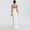 2025 Women's European & American Style Spliced Strappy Long Slim Fit Halterneck Formal Dress