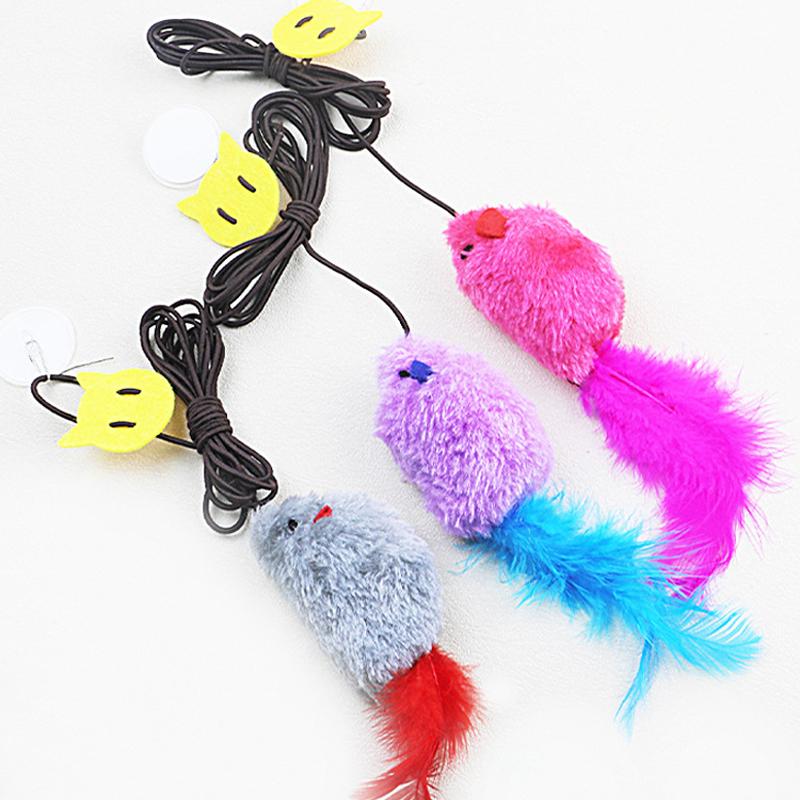 Hot Hanging Sound Feather Mouse Elastic Rope Simulation Plush Call Mouse Cat Cat Self-health Artifact Cat Toy