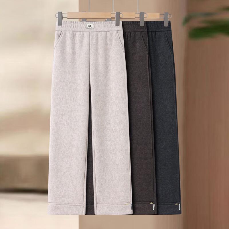 Hodo Women's Fleece-Lined Woolen Straight-Leg Trousers for Mature Women
