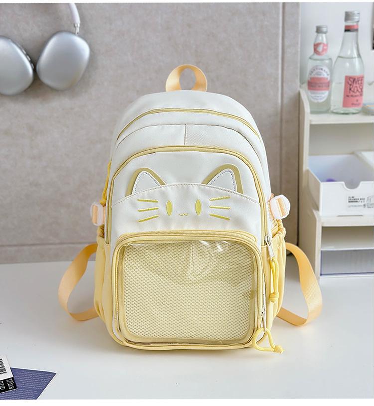 Schoolbag Japanese ins cute cat backpack pain bag transparent large-capacity schoolbag versatile casual shoulder bag