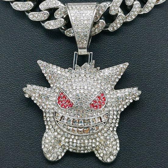 Colgante de dibujos animados, collar cubano con incrustaciones de diamantes de imitación brillantes, aleación de Color púrpura dorado plateado, collar para hombres y mujeres, accesorios de moda, regalo