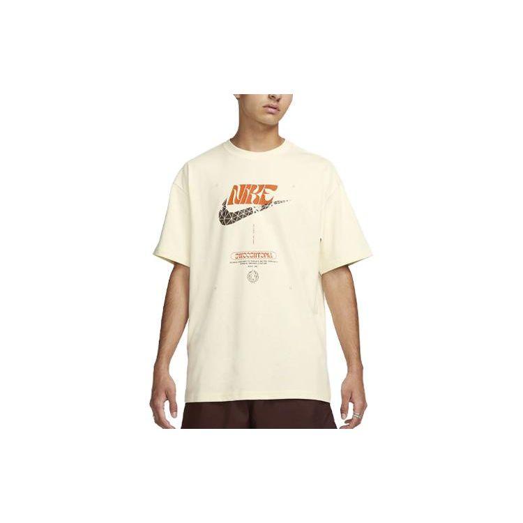 Nike Спортивная одежда Логотип Принт Узор В рубчик Круглый вырез Спортивная футболка с коротким рукавом Мужские топы Бежевый FD1303-113 S 5089₽
