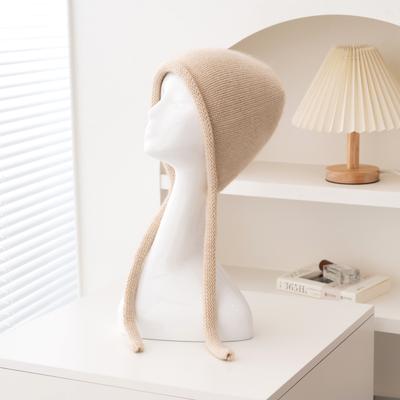 Damen 100% Kaschmir Dicke Ohrenschutzkappe Einfarbig Gestrickt Wärme Winter Pullover Wolle Geschnürt Aufgerollt Schlingenmützen