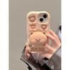 Lovely 3D Bear Hidden Holder Stand Silicone Phone Case For iPhone 11 12 13 14 15 16 Pro Max XS XR X 7 8 Plus Cute Girl Cover