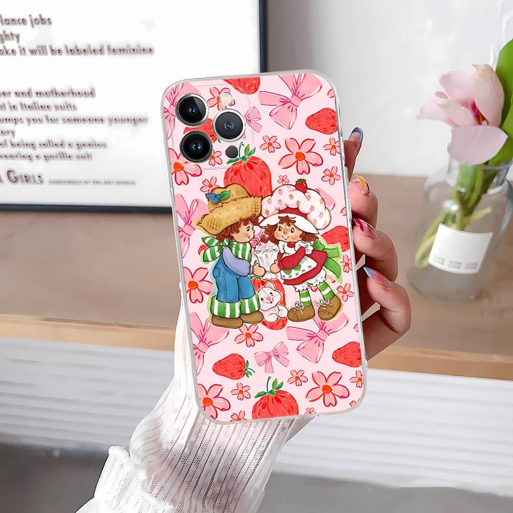 Girl Pink Strawberry S-Shortcake For IPhone 17 16 15 14 13 12 11 Pro Max Plus Transparent Soft TPU Phone Cover