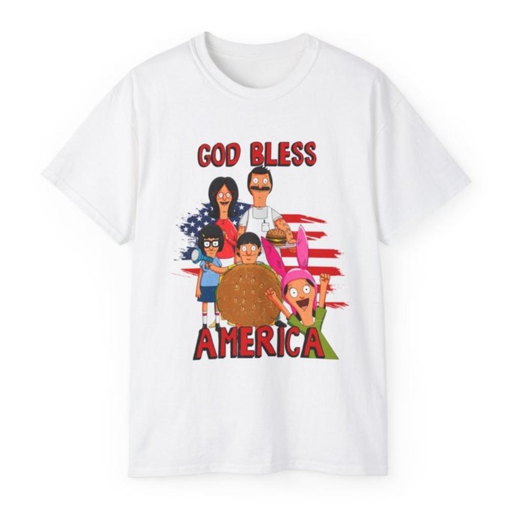 God Bless America Bobs Burgers Vintage Cartoon Tshirt 4th of July Bobs Burgers Woman Man Cotton Graphic T Shirts Camisetas S
