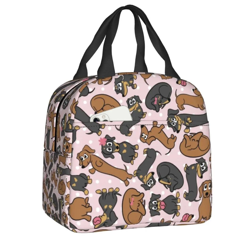 Dachshund Thermal Insulated Lunch Bag Women Badger Sausage the Wiener Dog Lunch Tote for Outdoor Camping Travel Storage Food Box