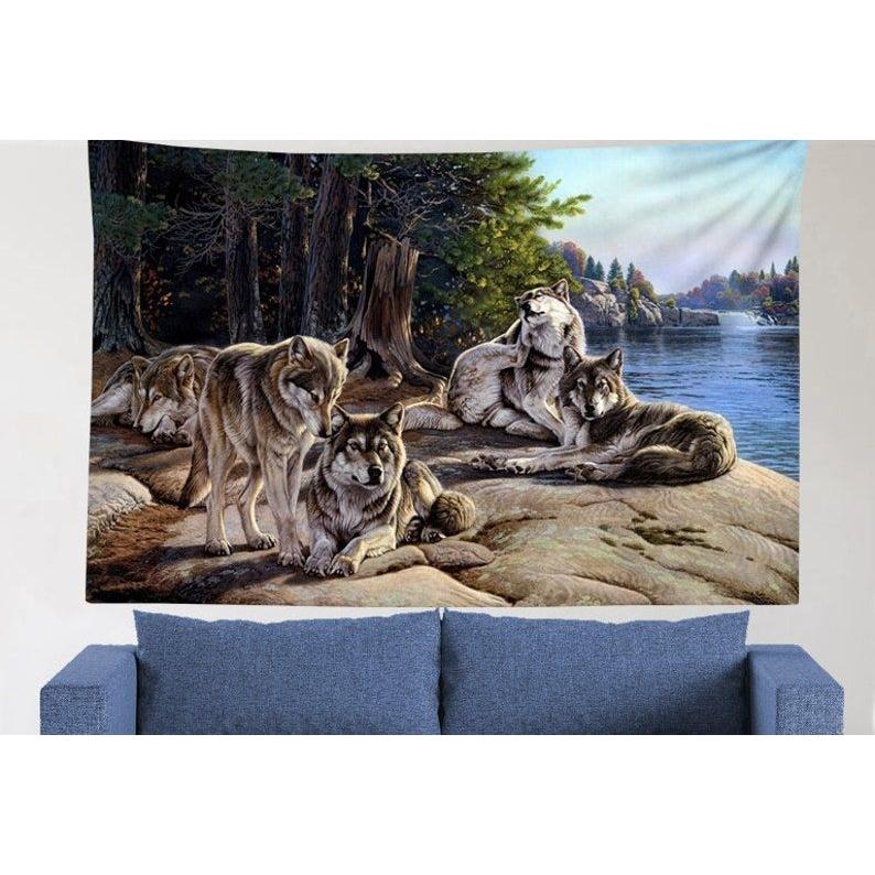 Tapestry wolf wolves wild animal 75x100