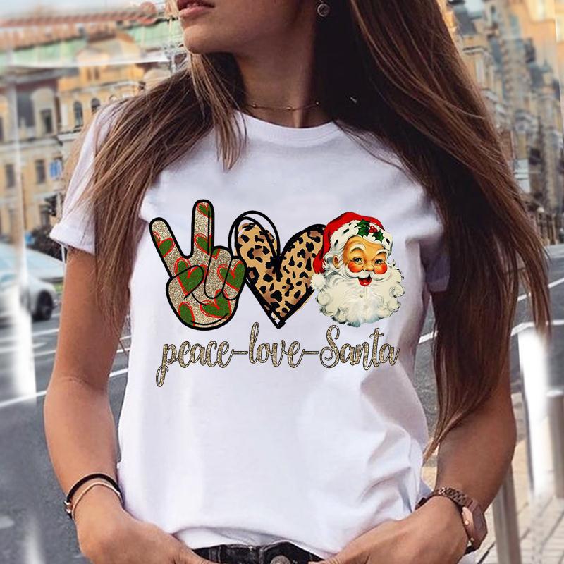Christmas Animal Merry Chris Print Summer Loose Round Neck Pure Cotton Short Sleeved Shirt T-Shirts Women’s