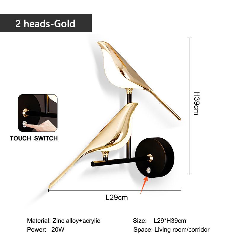 Creative Bird 360° Rotatable LED Wall Lamps Bedroom Bedside Indoor Golden Touch Switch LED Wall Lights Wall Sconce Home