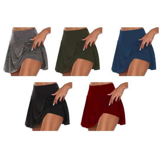 Summer Skort High Waist Solid Color Fake Two Pieces Sport Skort Breathable Fabric Shorts Skirt Daily Wear