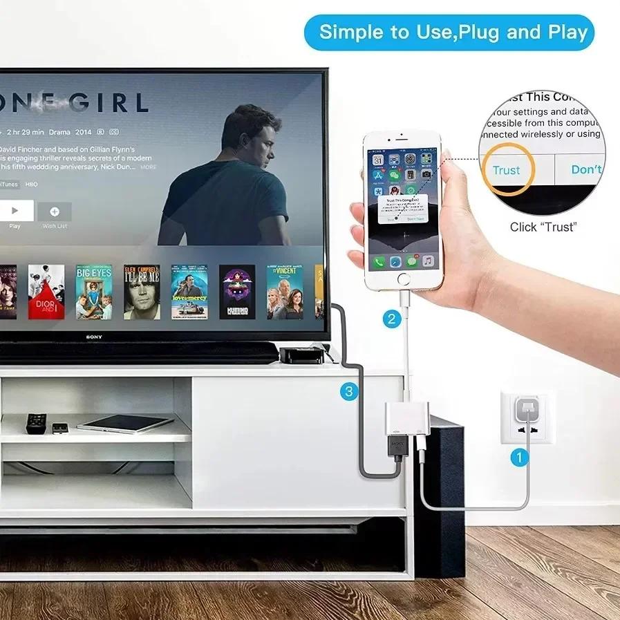 TV Monitors Projector 8Pin Port To HDMI Adapter Compatible iPhone To HDMI Adapter for iPhone iPod Models