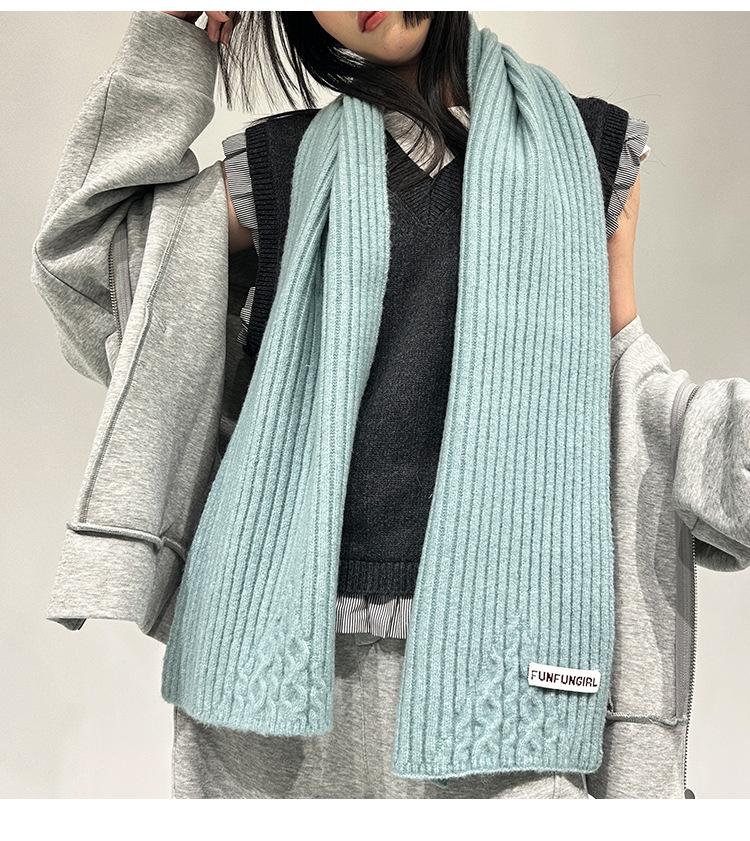 Spring and Autumn New Classic Solid Color Warm Knitted Wool Scarf Light Luxury Premium Versatile Striped Solid Color Scarf Scarf