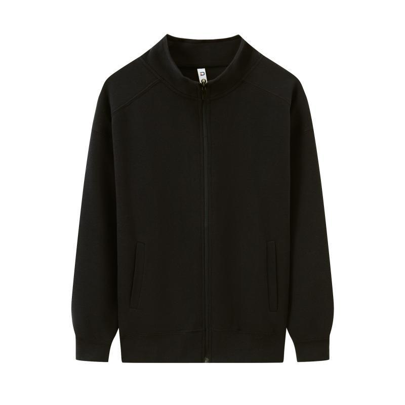 350g Unisex Stand Collar Zipper Sweatshirt - Thin, Solid Color, Drop Shoulder with Custom Logo Print for Spring & Autumn