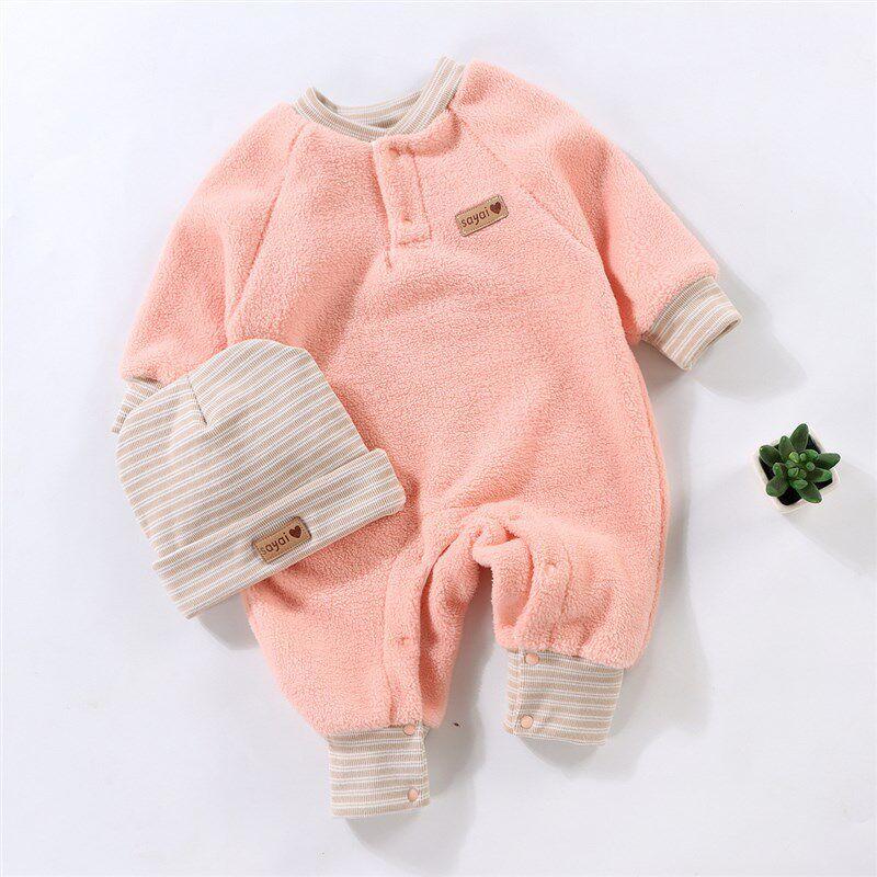 

Premium Children s Hooded One-Piece Romper, Fluffy Fleece X Warm, Unisex Baby Jumpsuit, Korean-Style Close-Fitting Sleepwear Pink Romper [with Hat] 66