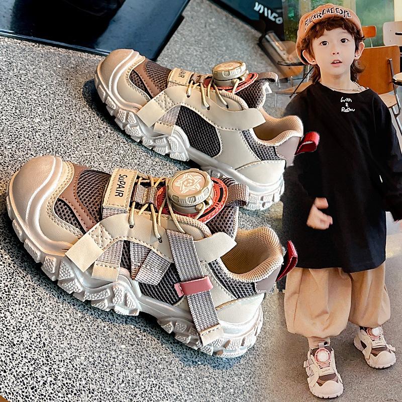 Knob buckle children's sneakers 2025 popular girls' shoes spring and autumn boys' shoes breathable mesh autumn children
