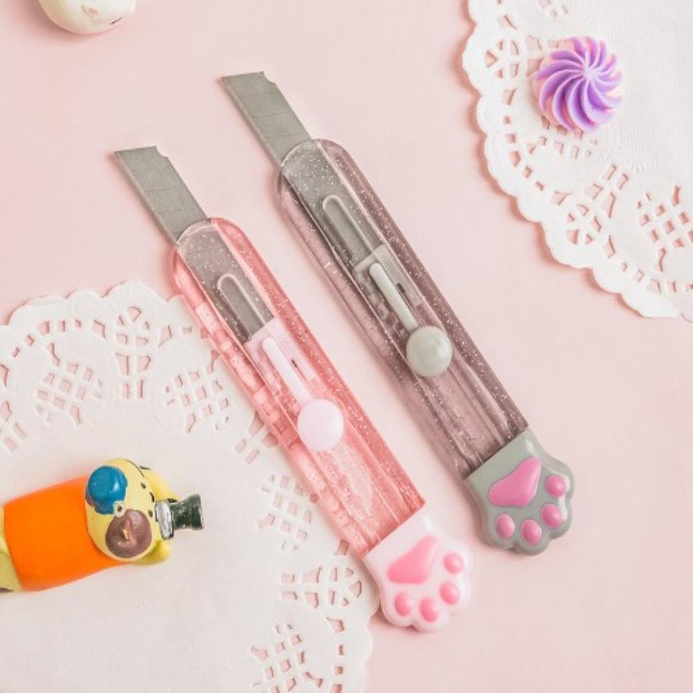 Mini Cat Paw Art Utility Knife Cute Transparent Utility Knife Express Box Knife Paper Envelope Opener Student Stationery Suppy