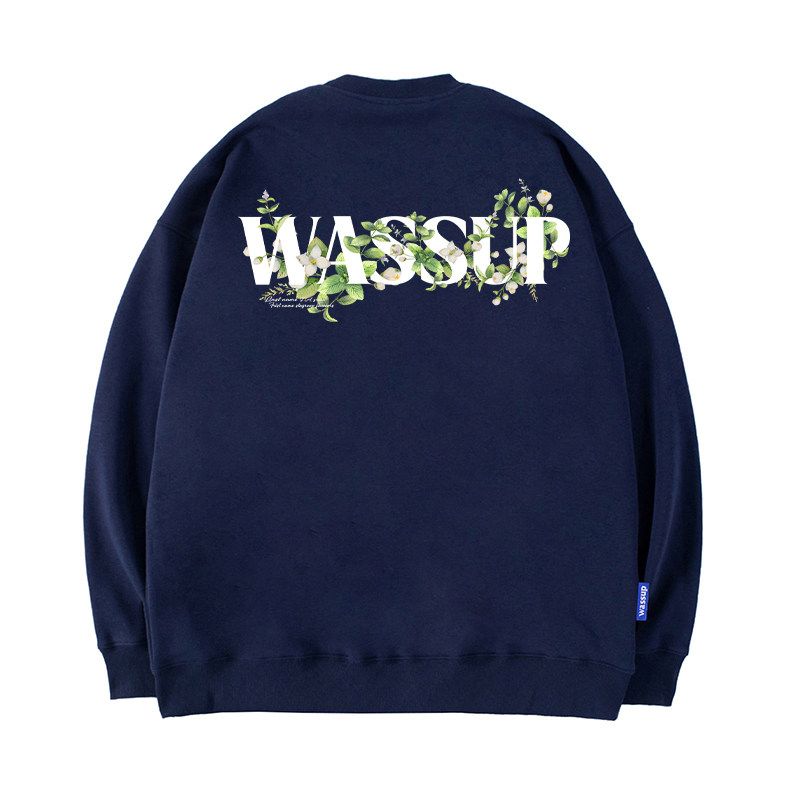 Wassup Vine Flower Language Crew Neck Heavyweight Sweatshirt Unisex Autumn and Winter American Style Trendy Brand Fleece Pullover Top